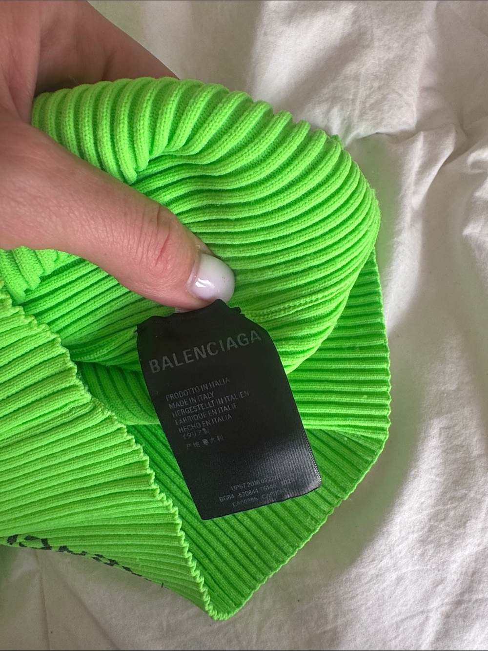Balenciaga Neon Green Logo Ribbed Crewneck Sweater - Picture 4 of 4